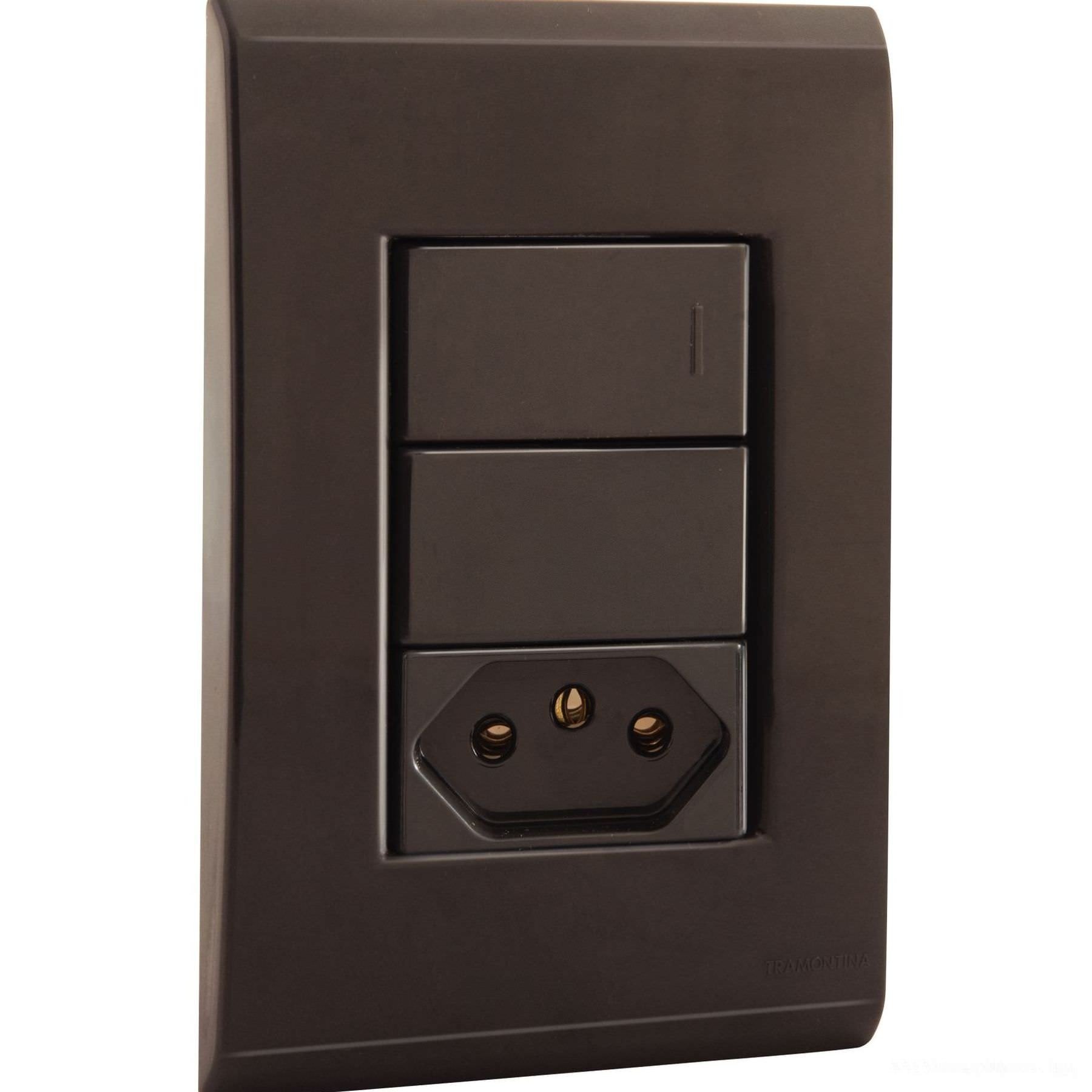 Conjunto 4x2 com 1 Interruptor Simples 10 A 250 V e 1 Tomada 2P+T 10 A 250 V Tramontina Liz Grafite  - 2