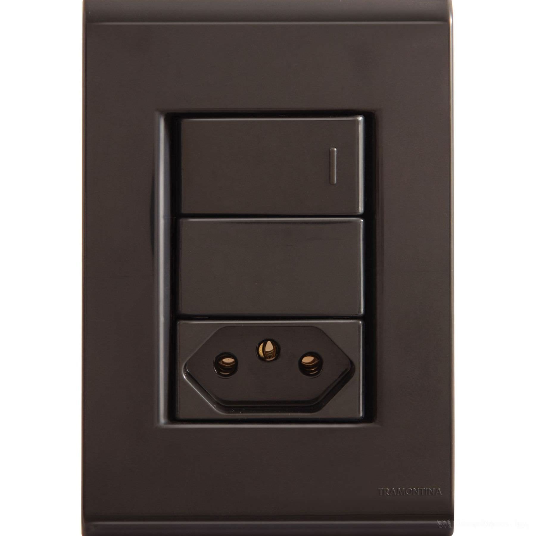 Conjunto 4x2 com 1 Interruptor Simples 10 A 250 V e 1 Tomada 2P+T 10 A 250 V Tramontina Liz Grafite  - 1