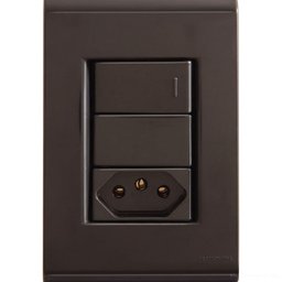 Conjunto 4x2 com 1 Interruptor Simples 10 A 250 V e 1 Tomada 2P+T 10 A 250 V Tramontina Liz Grafite  - 1
