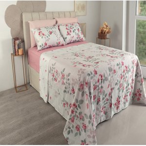 Jogo de Cama Duplo 140 Fios Realce Premium Adele Rosa e Cinza Sultan