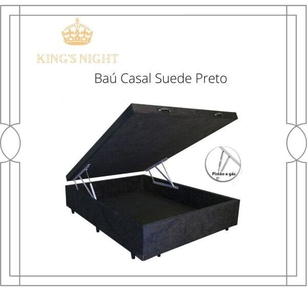 Cama Box Baú Casal Luxo 138x188 com Pistão A Gás Suede Preto - 1