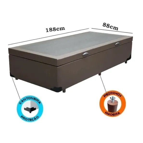 Cama Box Baú Solteiro Luxo Sintético Marrom 40x88x188 - 2