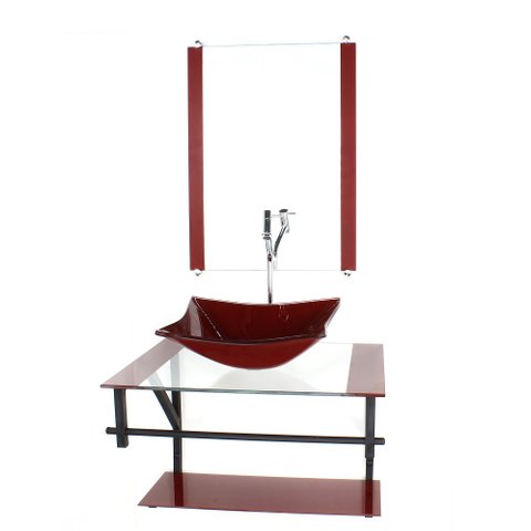 GABINETE DE VIDRO PARA BANHEIRO 60CM AP CUBA RETANGULAR VERMELHO CEREJA COM TORNEIRA CROMADA