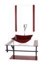 Ver imagem 1 de GABINETE DE VIDRO PARA BANHEIRO 60CM AP CUBA RETANGULAR VERMELHO CEREJA COM TORNEIRA CROMADA