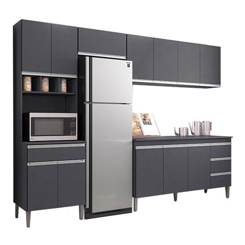 Cozinha com Balcão e Tampo 160 cm Andréia Cinza Fosco - AJL