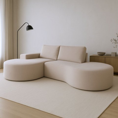 Sofá Living 02 Lugares com Molas Ensacadas no Assento Tecido Bouclé Bege 2,45m