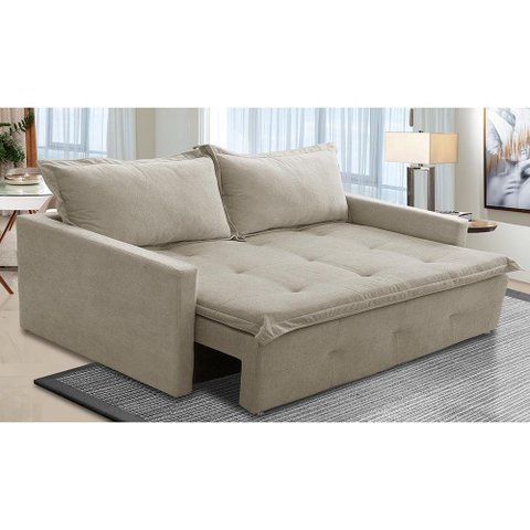 Sofá sem Caixa Retrátil e Reclinável 2,00m com Molas Bianca Boucle Bege Madelina Decor