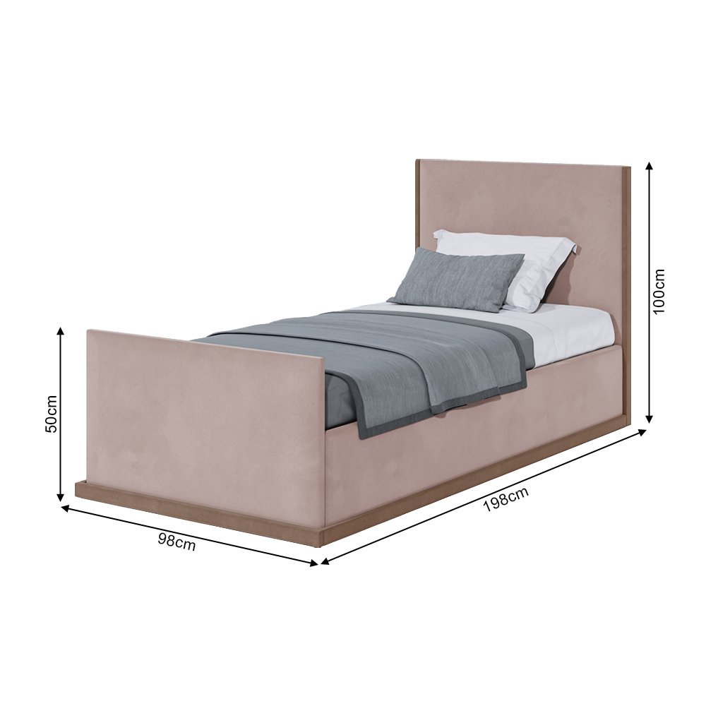 Cama Estofada Solteiro Hellen com Colchão D20 Veludo Rosê - Luxo Estofados - 4