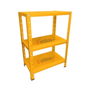 Estante de Aço Mini com 3 Prateleiras 45x27cm 45kg Coluna Bipartida Para Escritório Amarela