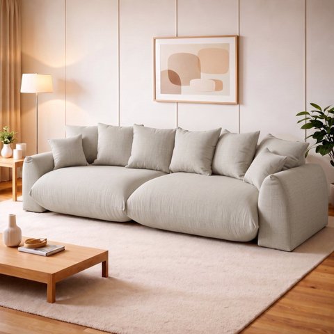 Sofá Cama Modular Orgânico Retrátil 4 Lugares Base Madeira Maciça 290cm Marrocos