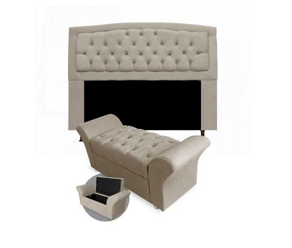 CONJUNTO CABECEIRA BOX CASAL 140CM COSTA RICA+RECAMIER BARCELONA SUEDE BEGE - DUBAI DECOR - 1