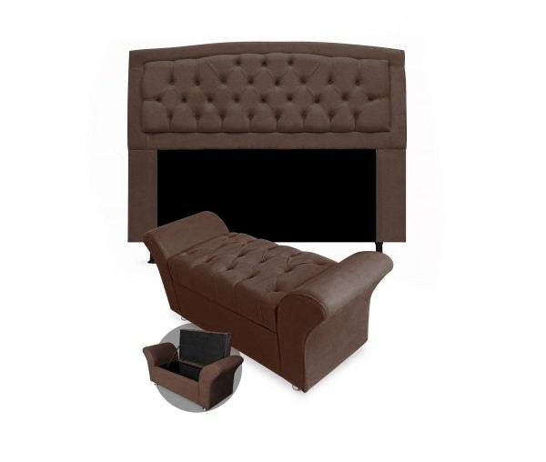 CONJUNTO CABECEIRA BOX SOLTEIRO 90CM COSTA RICA + RECAMIER BARCELONA SUEDE MARROM - VH DECOR - 1