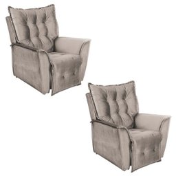 Kit 2 Poltronas Reclinável Ruthi Veludo Prata - D'Rossi - 1