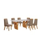 Ver imagem 2 de Conjunto de Jantar Mesa Miami Tampo MDF e Vidro com 6 Cadeiras Catar Yescasa Marrom/Castanho Cinamomo/Capuccino/Off White