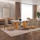 Ver imagem 1 de Conjunto de Jantar Mesa Miami Tampo MDF e Vidro com 6 Cadeiras Catar Yescasa Marrom/Castanho Cinamomo/Capuccino/Off White