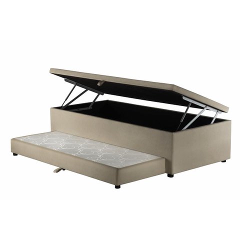 Cama Box Baú Solteiro C/ Auxiliar 88x188cm Poliester:bege