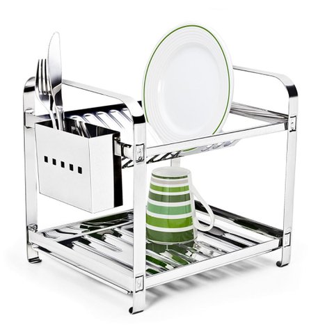 Escorredor Louças 12 Pratos Porta Talher em Aço Inox