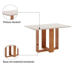 Mesa de Jantar Milani 1,20m 4 Lugares Mel Off White Viero - 3