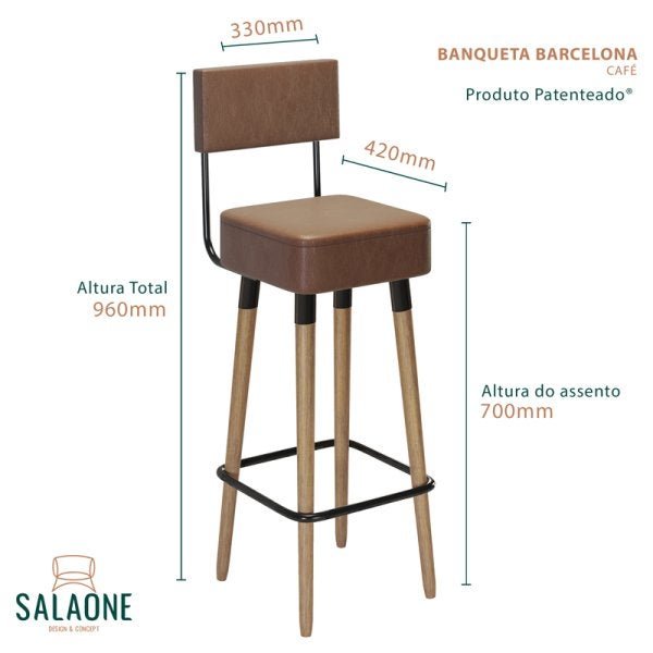 Conjunto 3 Banquetas Barcelona Pés Palito Tecido Sintético Café Salaone - 4