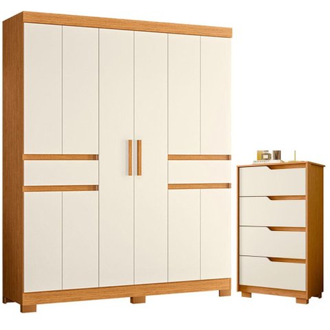 Guarda Roupa Casal Olimpia 10 Portas e Cômoda Sole Cinamomo Off White - Móveis Albatroz