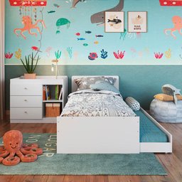 Berço Cama Multifuncional + Cama Auxiliar sem Colchão Linha Bb Branco Bb023 Completa Móveis - 3