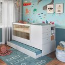 Ver imagem 1 de Berço Cama Multifuncional Evolutivo com Cama Auxiliar e Cômoda Branco - Completa Móveis