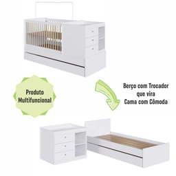 Berço para Quarto Infantil 2 em 1 com Cama Auxiliar 194 Cm Cor:branco - 2