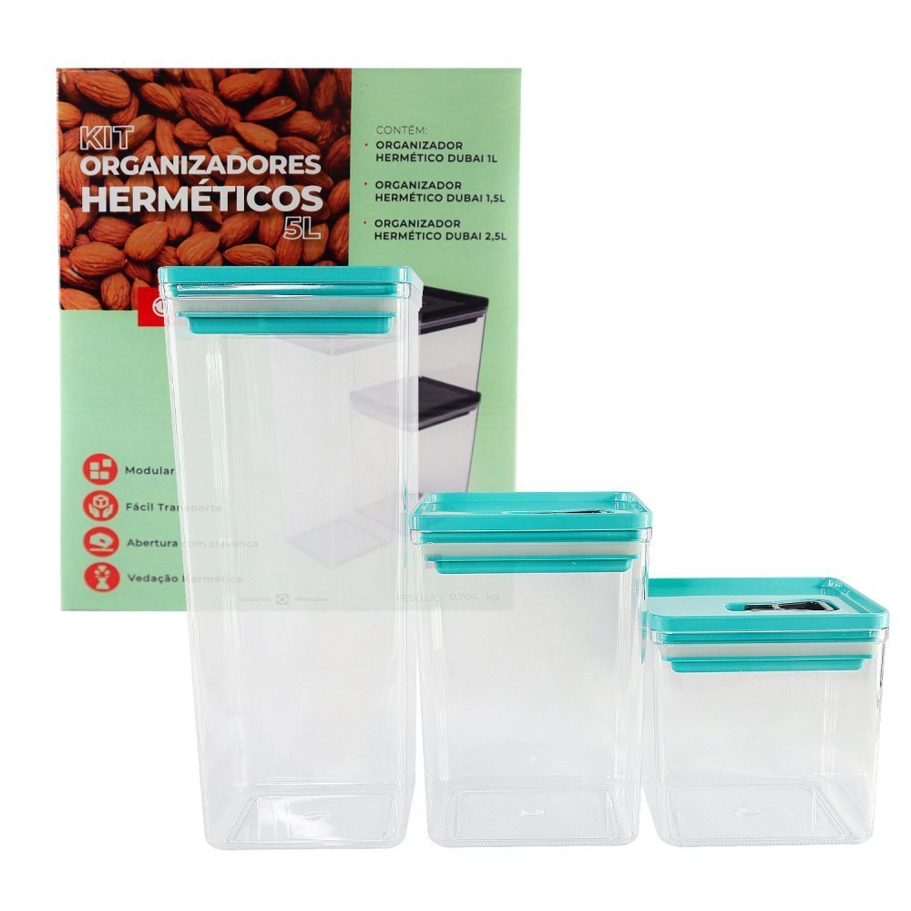 Kit 3 Potes Hermético Dubai Verde Tiffany 5 Litros - 3