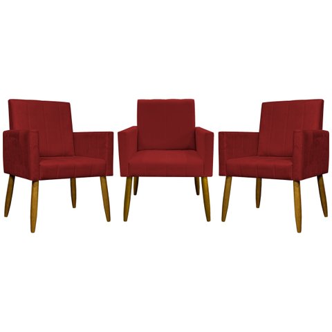 Kit 3 Poltronas Decorativas Confortáveis para Sala Mari Suede Cores