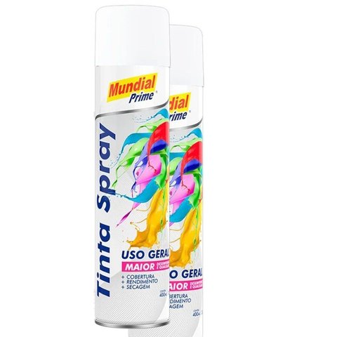 Kit 2 Tinta Spray Uso Geral Branco Fosco Mundial Prime 400ml