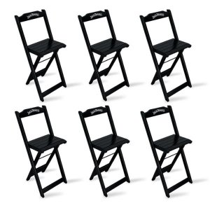 Kit 6 Banquetas Bistrô de Madeira Dobravel Jack Daniel's Preta