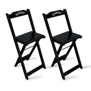 Kit 2 Banquetas Bistrô de Madeira Dobravel Jack Daniel's Preta