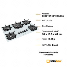 Cooktop À Gás Mueller 5 Bocas Tripla Chama Mesa Vidro Branco - Bivolt - 7