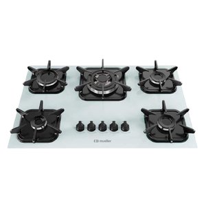 Cooktop À Gás Mueller 5 Bocas Tripla Chama Mesa Vidro Branco - Bivolt