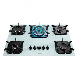 Cooktop À Gás Mueller 5 Bocas Tripla Chama Mesa Vidro Branco - Bivolt - 5