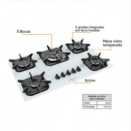 Cooktop À Gás Mueller 5 Bocas Tripla Chama Mesa Vidro Branco - Bivolt - 3