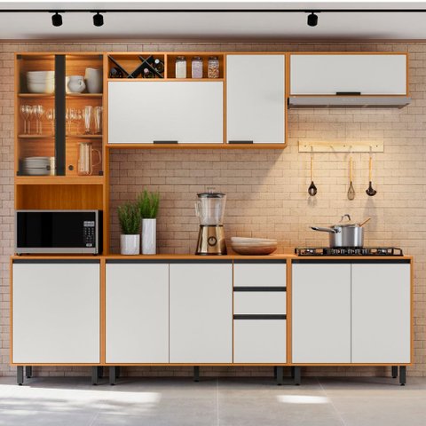 Cozinha Modulada com Aéreo Basculante 5 Peças 260cm Ravena Poliman Móveis