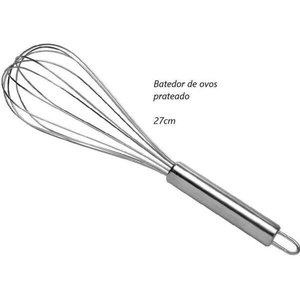 Batedor De Ovos Fouet Profissional Prateado De Aço Inox 27cm