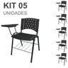 KIT 05 Cadeiras Universitárias com Prancheta e Porta Livros - Cor Preto - REAPLAST - 32043 - 2
