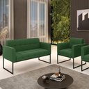 Ver imagem 7 de Kit 1 Sofá Namoradeira e 1 Poltrona Elisa Suede Base Metálica Industrial Preto - D'Rossi Cor Verde