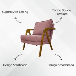 Kit 2 Poltronas Decorativas Reforçadas Shine para Sala Recepção Escritório Tecido Bouclé Premium - 3
