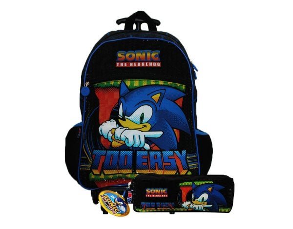 Mochila Infantil De Rodinhas Sonic Original + Estojo Simples - 1