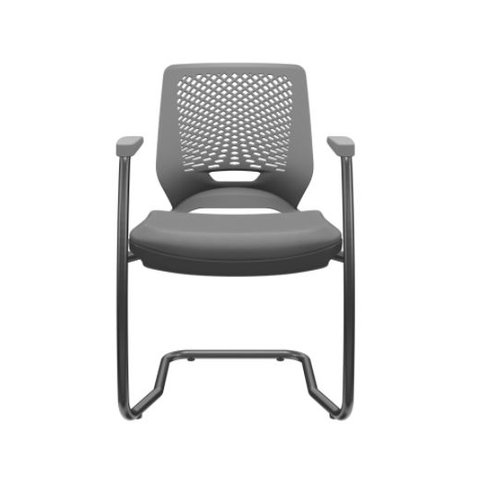 Cadeira de Escritório Fixa Aproximação Beezi Base Preta em S com Braços Assento e Encosto Grafite PL