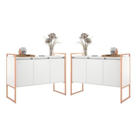 Buffet 3 Portas Rouxe Branco Cobre Conjunto 2 Unidades