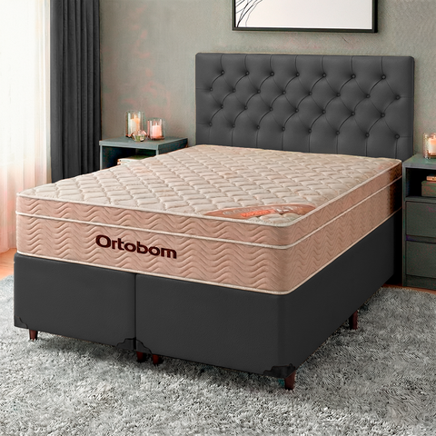 Kit Cabeceira + Cama Box + Colchão Casal Molas Ensacadas Airtech Ortobom