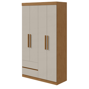 Guarda-Roupa solteiro 4 portas 2 gavetas Zeus - Lopas - Amendoa Clean/Off White