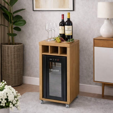 Adegueira Bancada Embutir Adega Vinhos com Rodízios:nogueira