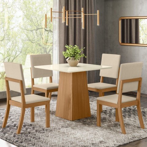 Conjunto Sala Jantar Mesa Dora Tampo 100% MDF 4 Cadeiras 100% Pintada Milla Henn