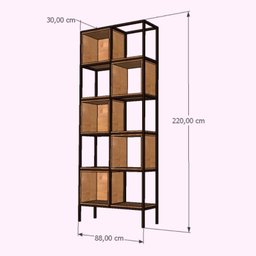 Estante Industrial com 5 Prateleiras e 5 Nichos - Ferro em Preto Eletrostático e Madeira Pinus Tonal - 6