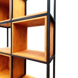 Estante Industrial com 5 Prateleiras e 5 Nichos - Ferro em Preto Eletrostático e Madeira Pinus Tonal - 5